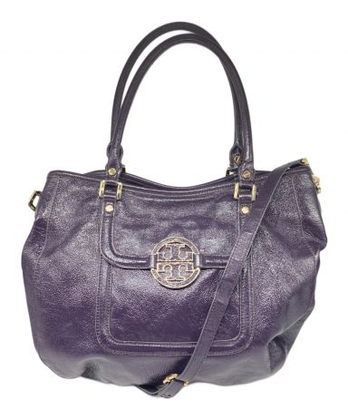 トリーバーチ　ハンドバッグ　2way キャンバスレザー　パープル　ビッグロゴ 中古・古着通販】TORY BURCH (トリーバーチ) 2WAYトートバッグ