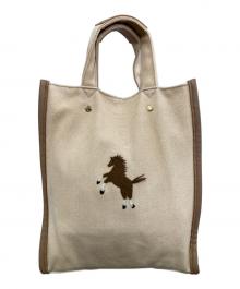 SEVEN TEN by MIHO KAWAHITO（セブン テン バイ ミホ カワヒト）の古着「ポニー刺繍ハンドバッグ」｜アイボリー