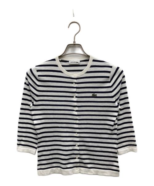 LACOSTE（ラコステ）LACOSTE (ラコステ) クールマックス ニットカーディガン ホワイト×ネイビー サイズ:34の古着・服飾アイテム