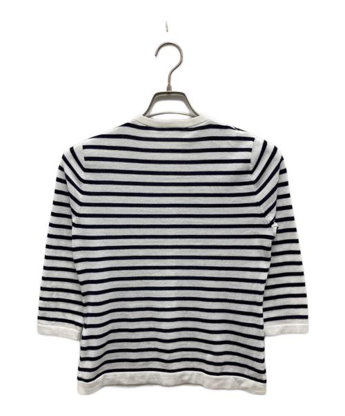 LACOSTE（ラコステ）LACOSTE (ラコステ) クールマックス ニットカーディガン ホワイト×ネイビー サイズ:34の古着・服飾アイテム