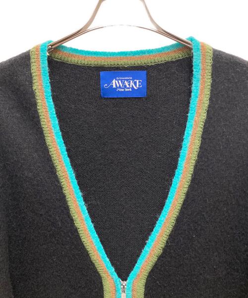 AWAKE（アウェイク）AWAKE (アウェイク) STRIPED MOHAIR SLEEVE CARDIGAN ブラック サイズ:XLの古着・服飾アイテム