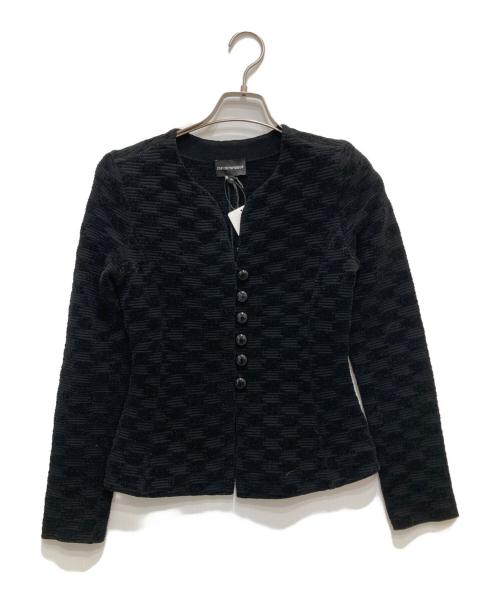 EMPORIO ARMANI（エンポリオ アルマーニ）EMPORIO ARMANI (エンポリオアルマーニ) ハウンドトゥースストレッチノーカラージャケット ブラック サイズ:Ｍの古着・服飾アイテム