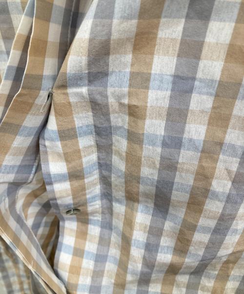 YORI（ヨリ）yori (ヨリ) チェック フレンチスリーブ ブラウス ベージュ×ブルー サイズ:Freeの古着・服飾アイテム