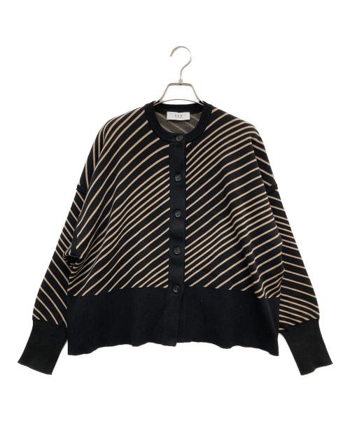 Adam et Rope（アダム エ ロペ）Adam et Rope (アダム エ ロペ) リラックスジャカードカーディガン ブラック×ベージュ サイズ:Fの古着・服飾アイテム