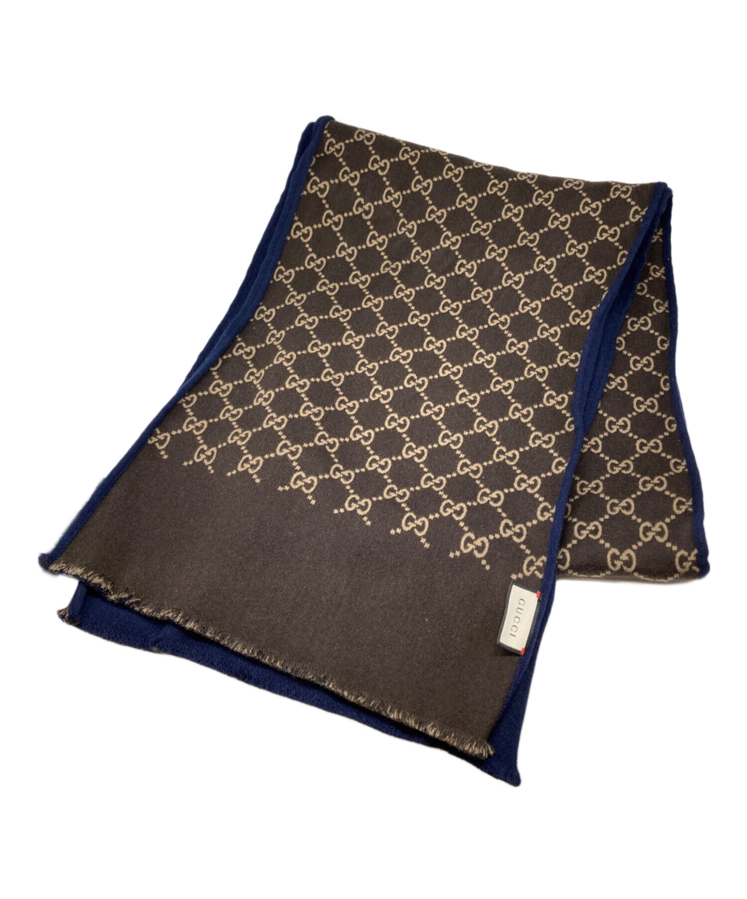 GUCCI (グッチ) GG柄シルク混ウールマフラー ネイビー