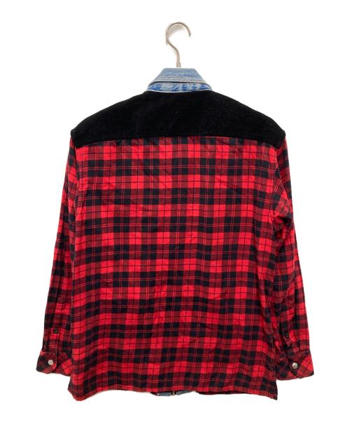 DIESEL（ディーゼル）DIESEL (ディーゼル) デニム切替チェックシャツ レッド×インディゴ サイズ:Sの古着・服飾アイテム