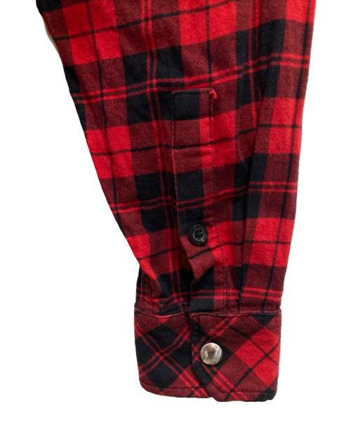 DIESEL（ディーゼル）DIESEL (ディーゼル) デニム切替チェックシャツ レッド×インディゴ サイズ:Sの古着・服飾アイテム