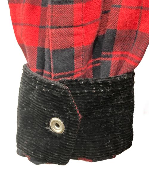 DIESEL（ディーゼル）DIESEL (ディーゼル) デニム切替チェックシャツ レッド×インディゴ サイズ:Sの古着・服飾アイテム