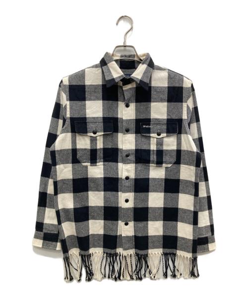POLO RALPH LAUREN（ポロ・ラルフローレン）POLO RALPH LAUREN (ポロ・ラルフローレン) フリンジネルシャツ ホワイト×ブラック サイズ:Sの古着・服飾アイテム