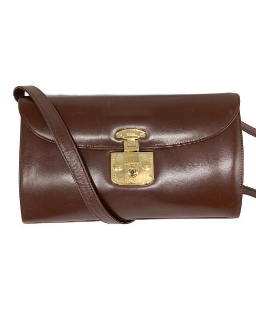 GUCCI（グッチ）GUCCI (グッチ) ヴィンテージレザーショルダーバッグ ブラウンの古着・服飾アイテム