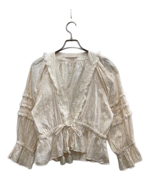 SOULEIADO（ソレイアード）SOULEIADO (ソレイアード) コットンジャガードタッセルブラウス ホワイト サイズ:36の古着・服飾アイテム