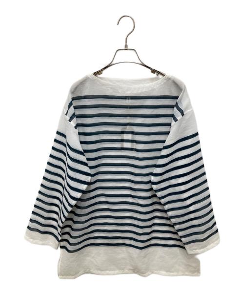 迷迭香 / マンネンロウ（マンネンロウ）迷迭香 / マンネンロウ (マンネンロウ) MESH BASQUE SHIRT/メッシュ バスク シャツ ホワイト×ネイビー サイズ:３ 未使用品の古着・服飾アイテム