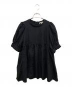 YORIヨリ）の古着「ショートパフギャザーブラウス」｜ネイビー