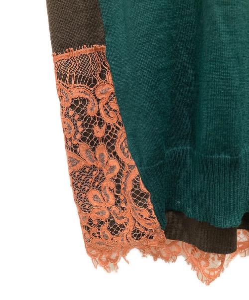 sacai（サカイ）sacai (サカイ) レース切替ニット ブラウン×グリーン サイズ:3の古着・服飾アイテム