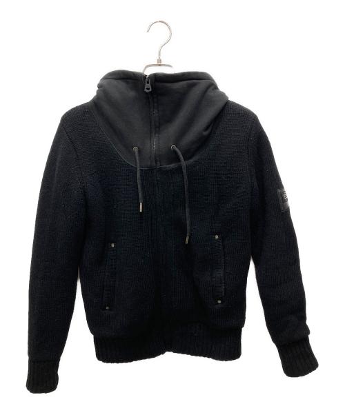 DIESEL-CO（ディーゼルーコー）DIESEL-CO (ディーゼルーコー) 00s switching hoodie knit jacket/00s スウィッチング フーディー ニット ジャケット ブラック サイズ:Sの古着・服飾アイテム