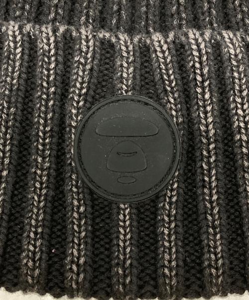 AAPE NOW（エイエイプナウ）AAPE NOW (エイエイプナウ) MOONFACE PATCH KNIT BEANIE/ムーンフェイス パッチ ニット ビーニー ブラック サイズ:22cmの古着・服飾アイテム