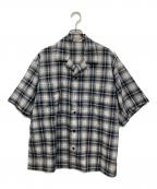 ESLOWエスロー）の古着「チェック柄オープンカラーシャツ」｜グレー×ブルー