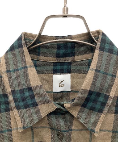 6(ROKU) BEAUTY&YOUTH（ロク ビューティーアンドユース）6(ROKU) BEAUTY&YOUTH (ロク ビューティーアンドユース) コットン チェック シャツ ベージュ×グリーン サイズ:38の古着・服飾アイテム