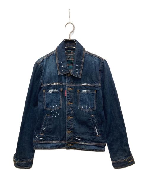 DSQUARED2（ディースクエアード）DSQUARED2 (ディースクエアード) ペイントデニムジャケット ブルー サイズ:４８の古着・服飾アイテム