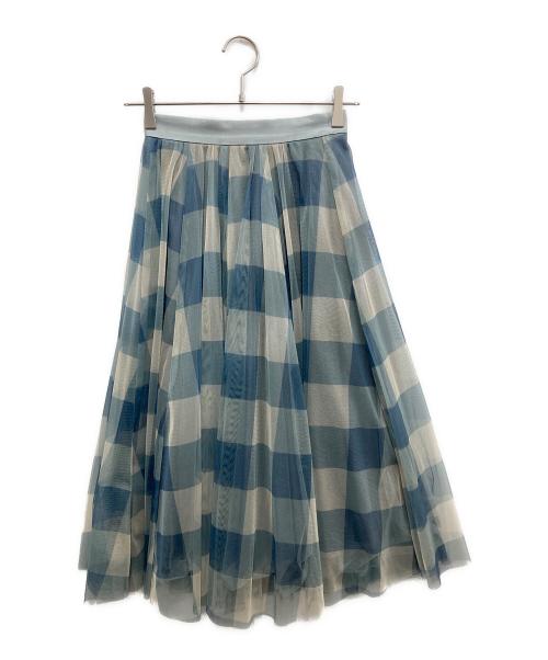 JUSGLITTY（ジャスグリッティー）JUSGLITTY (ジャスグリッティー) シアーギンガムチュールスカート グリーンの古着・服飾アイテム