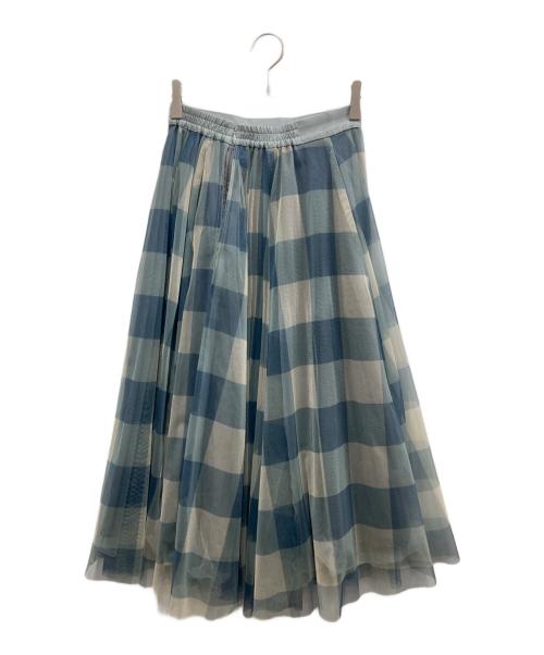 JUSGLITTY（ジャスグリッティー）JUSGLITTY (ジャスグリッティー) シアーギンガムチュールスカート グリーンの古着・服飾アイテム