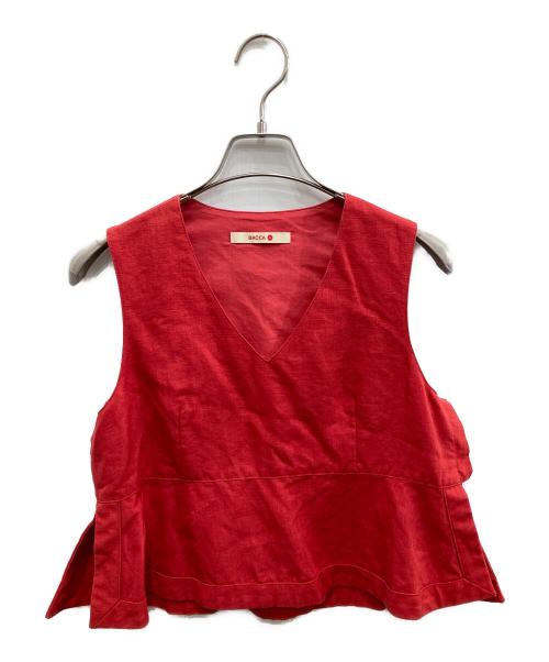 BACCA（バッカ）BACCA (バッカ) リネンVネックブラウス レッド サイズ:36の古着・服飾アイテム