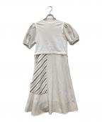 LANVIN en Bleuランバンオンブルー）の古着「ストライプMIXドッキングワンピース」｜ホワイト