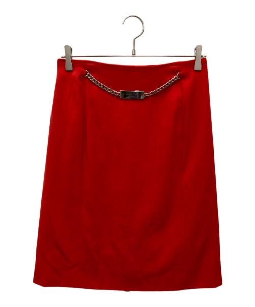 CELINE（セリーヌ）CELINE (セリーヌ) ロゴプレートチェーンタイトスカート レッド サイズ:42の古着・服飾アイテム