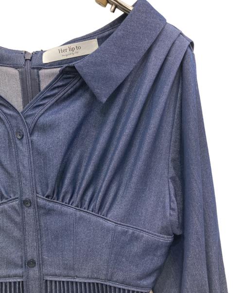 HER LIP TO（ハーリップトゥ）Her lip to (ハーリップトゥ) Pleated Open Shirt Dress ネイビー サイズ:Ｓの古着・服飾アイテム
