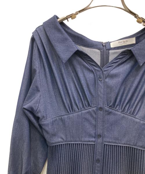 HER LIP TO（ハーリップトゥ）Her lip to (ハーリップトゥ) Pleated Open Shirt Dress ネイビー サイズ:Ｓの古着・服飾アイテム