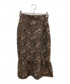 HER LIP TOハーリップトゥ）の古着「Roses Jacquard Skirt」｜ブラウン