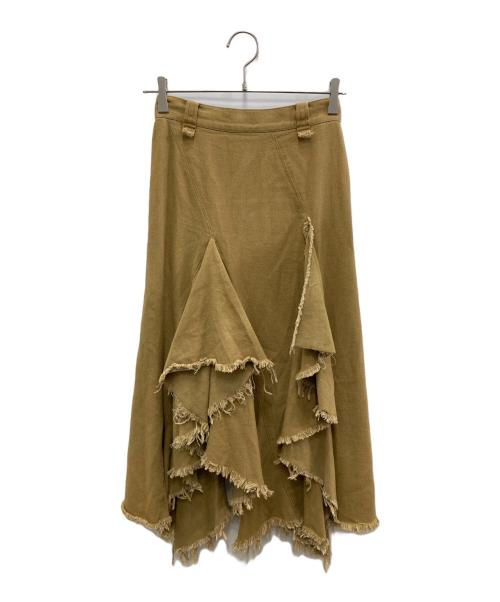 pinue（ピヌエ）PINUE (ピヌエ) ダメージラッフルスカート ブラウン サイズ:Sの古着・服飾アイテム