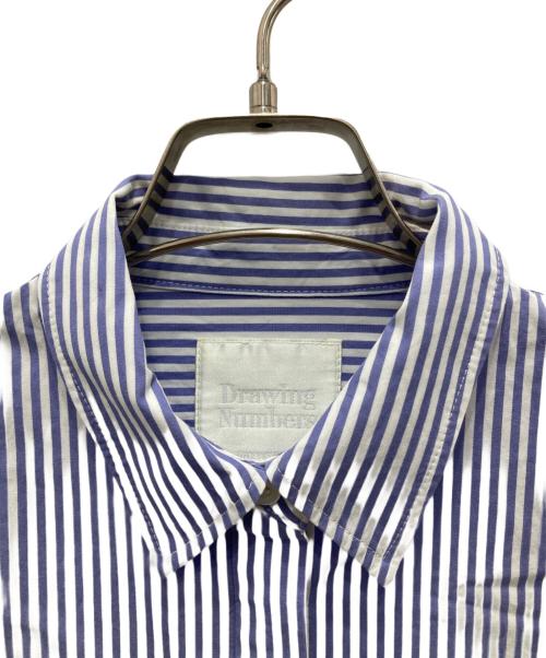 Drawing Numbers（ドローイングナンバーズ）Drawing Numbers (ドローイングナンバーズ) ストライプロングオーバーシャツ ホワイト×ネイビー サイズ:38の古着・服飾アイテム