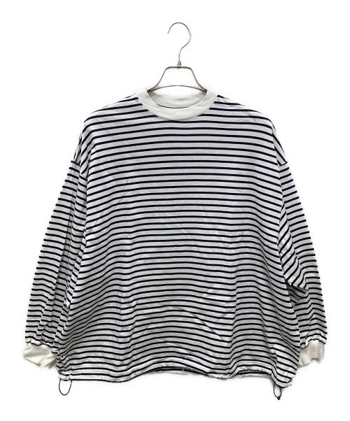 is-ness（イズネス）is-ness (イズネス) BALLOON LONG T SHIRT/バルーン ロング ティーシャツ ホワイト×ネイビー サイズ:Mの古着・服飾アイテム