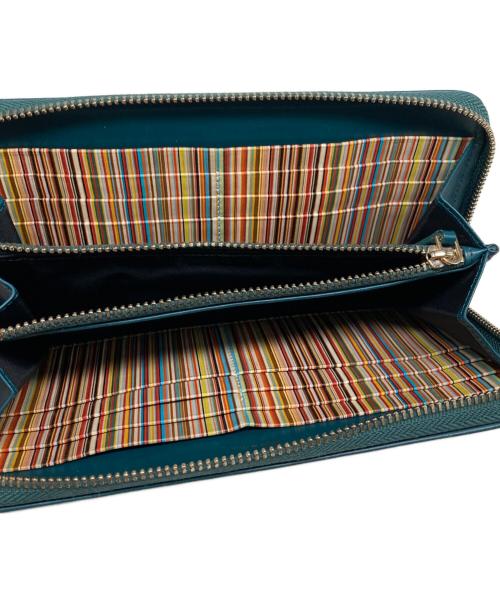 PAUL SMITH（ポールスミス）PAUL SMITH (ポールスミス) ストライプラウンドファスナー財布 グリーンの古着・服飾アイテム