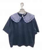 YORIヨリ）の古着「ギンガムスカラップカラーカットソー」｜ネイビー