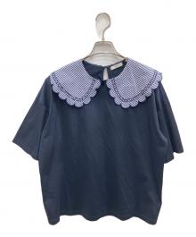 YORI（ヨリ）の古着「ギンガムスカラップカラーカットソー」｜ネイビー