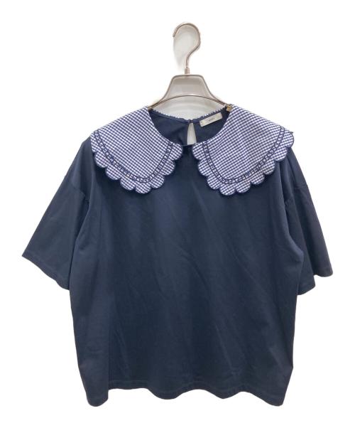 YORI（ヨリ）yori (ヨリ) ギンガムスカラップカラーカットソー ネイビー サイズ:freeの古着・服飾アイテム