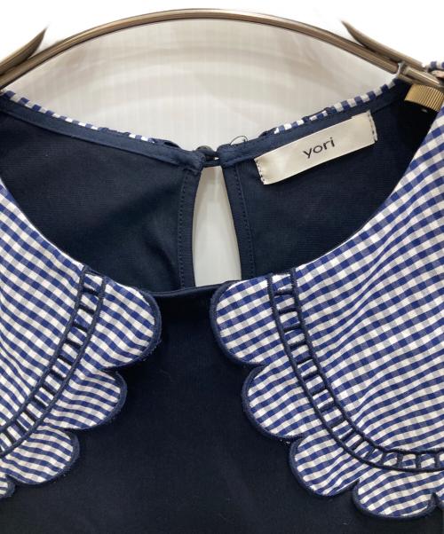 YORI（ヨリ）yori (ヨリ) ギンガムスカラップカラーカットソー ネイビー サイズ:freeの古着・服飾アイテム