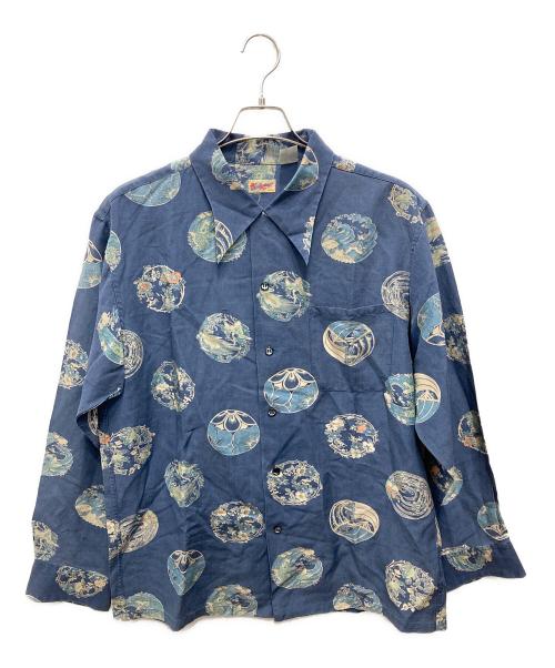 Sun Surf（サンサーフ）Sun Surf (サンサーフ) リネン混シルク和柄シャツ ネイビー サイズ:Mの古着・服飾アイテム