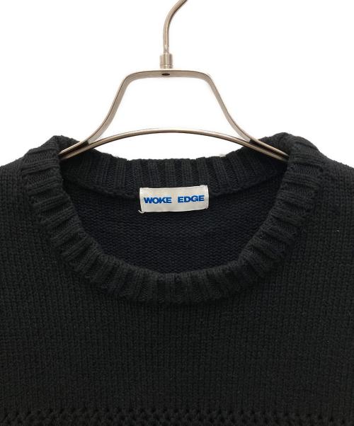 WOKE EDGE（ウォーク エッジ）WOKE EDGE (ウォーク エッジ) Football Jersey Knit/フットボール ジャージー ニット ブラック サイズ:Sの古着・服飾アイテム