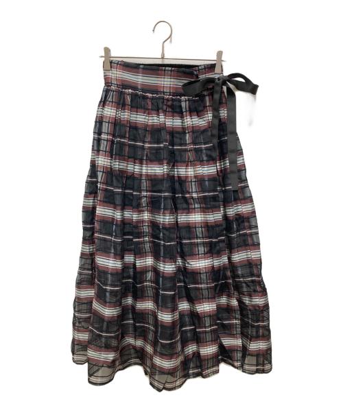 UNITED ARROWS TOKYO（ユナイテッドアローズトウキョウ）UNITED ARROWS TOKYO (ユナイテッドアローズトウキョウ) シアーチェックラップスカート レッド×ブラック サイズ:36の古着・服飾アイテム