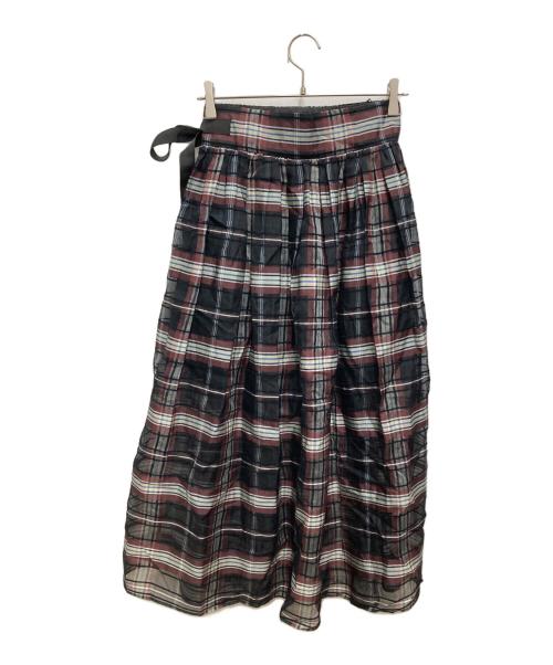 UNITED ARROWS TOKYO（ユナイテッドアローズトウキョウ）UNITED ARROWS TOKYO (ユナイテッドアローズトウキョウ) シアーチェックラップスカート レッド×ブラック サイズ:36の古着・服飾アイテム