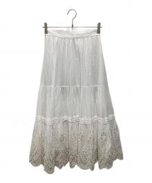 JUSGLITTY（ジャスグリッティー）の古着「コットンティアードカットワークスカート」｜ホワイト