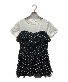 Apuweiser-riche（アプワイザーリッシェ）の古着「ベアフリルドッキングカットソー」｜ホワイト×ブラック