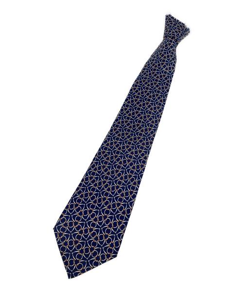 HERMES（エルメス）HERMES (エルメス) 総柄シルクネクタイ ネイビー サイズ:表記無し(実寸サイズをご参照下さい)の古着・服飾アイテム