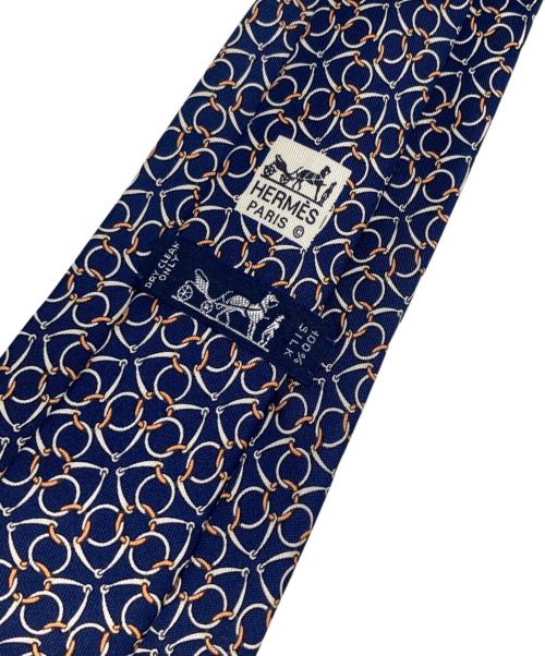 HERMES（エルメス）HERMES (エルメス) 総柄シルクネクタイ ネイビー サイズ:表記無し(実寸サイズをご参照下さい)の古着・服飾アイテム