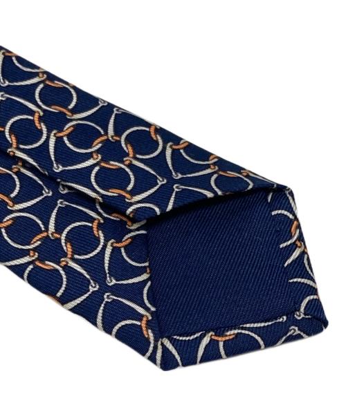 HERMES（エルメス）HERMES (エルメス) 総柄シルクネクタイ ネイビー サイズ:表記無し(実寸サイズをご参照下さい)の古着・服飾アイテム