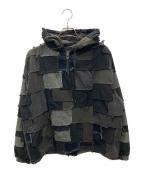 Casper John AIVERキャスパージョンアイバー）の古着「ボロ ハーフジップフーデッドジャケット」｜ブラック×グレー
