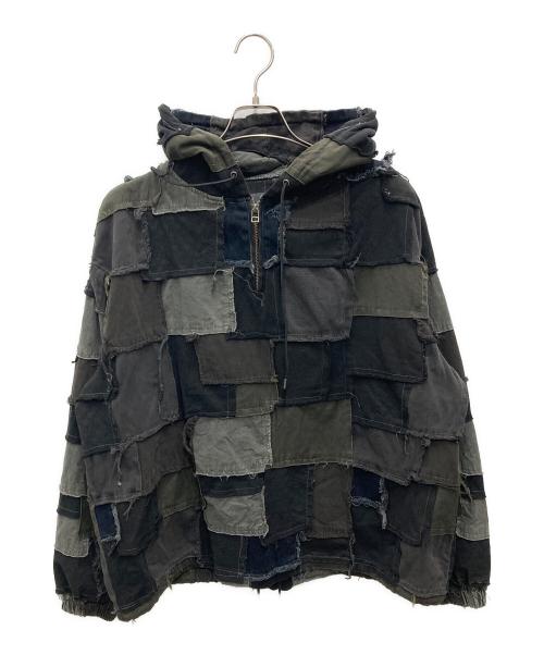 Casper John AIVER（キャスパージョンアイバー）Casper John AIVER (キャスパージョンアイバー) ボロ ハーフジップフーデッドジャケット ブラック×グレー サイズ:Mの古着・服飾アイテム